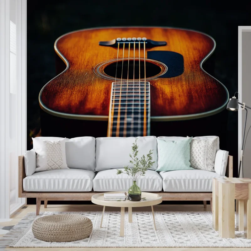 Papier peint guitare acoustique vintage Élégante guitare en bois avec détails raffinés Expédition Rapide