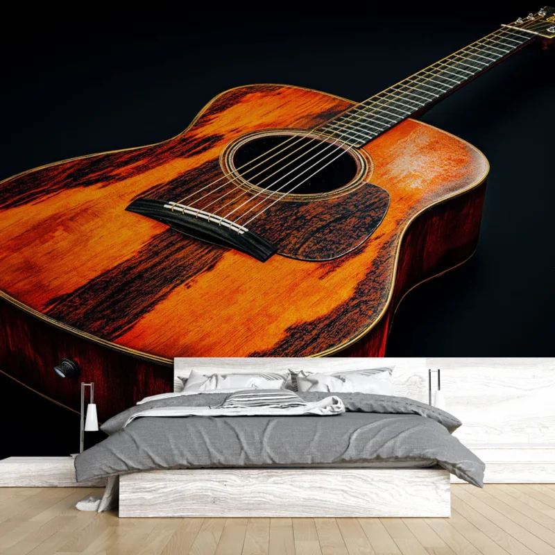 Papier peint guitare acoustique artisanale Design en bois élégant avec finitions riches Livraison Express