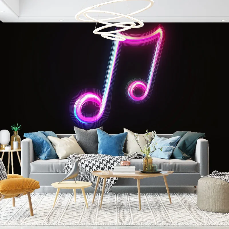 Marque Papier peint musique néon Note de musique lumineuse aux couleurs vibrantes