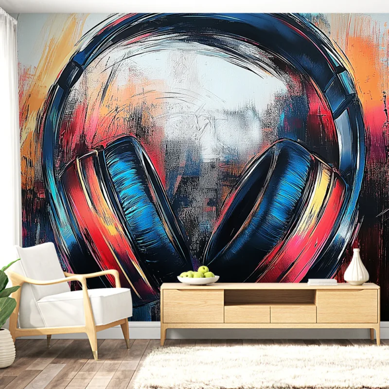 Papier peint casque audio artistique Design coloré et moderne pour une expérience immersive Acheter Direct