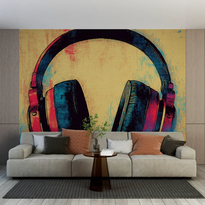 Achat Immédiat Papier peint casque audio Conception moderne aux couleurs vives