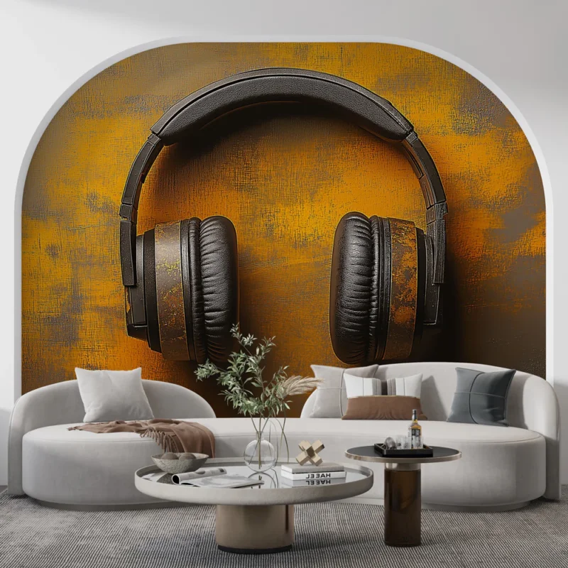 Offre Du Jour Papier peint casque audio vintage Design noir avec accents dorés usés
