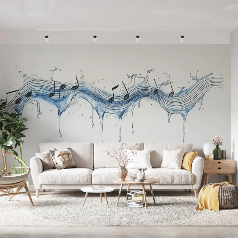 Jusqu'à Épuisement Des Stocks Papier peint musique Une vague de notes de musique et d‘eau en aquarelle