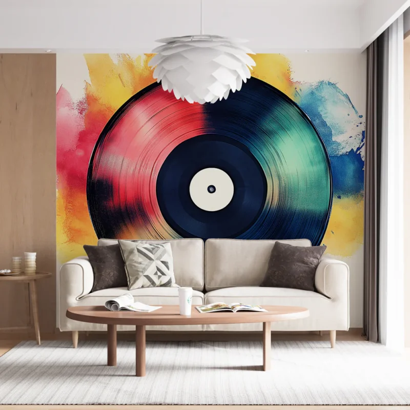 Haute Qualité Papier peint vinyle Disque vinyle coloré avec éclaboussures aquarelles
