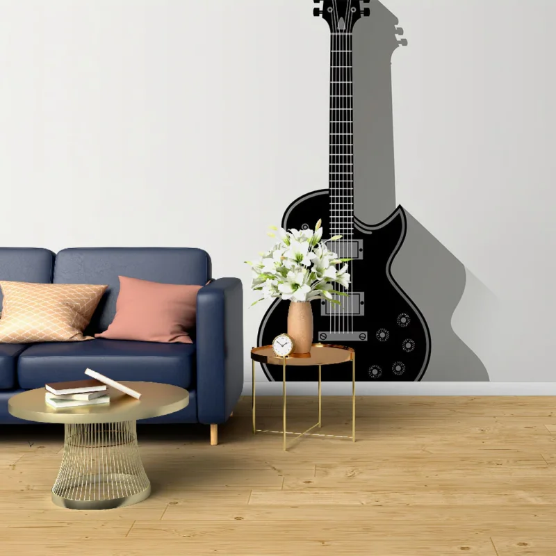Nouveauté Papier peint guitare électrique noire Design élégant d‘une guitare électrique classique