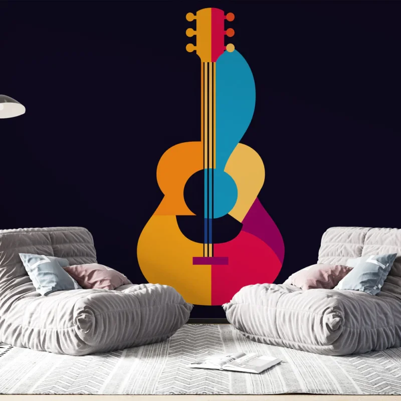Bon Plan Papier peint guitare colorée Design géométrique vibrant d‘une guitare stylisée