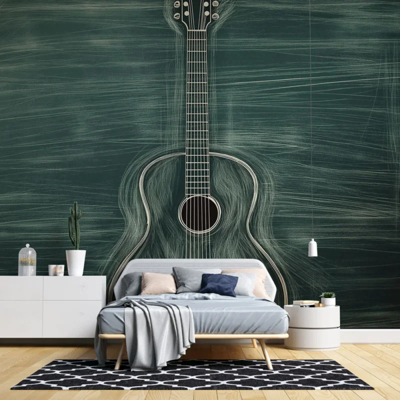 Papier peint guitare Illustration artistique d‘une guitare sur fond texturé Promotion