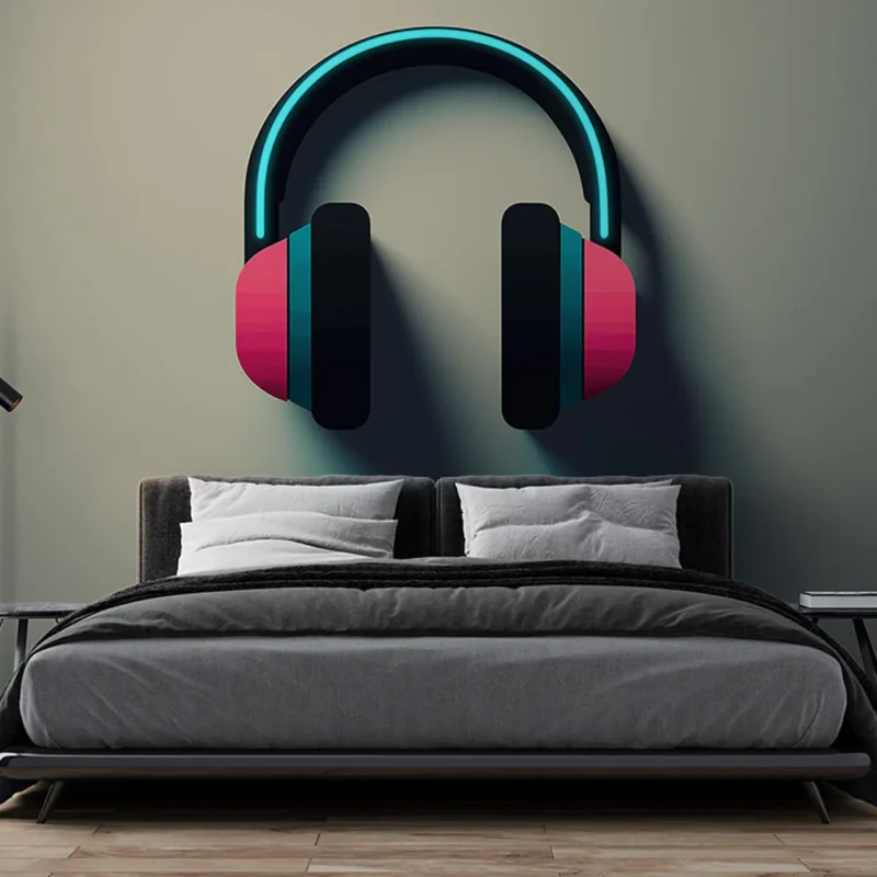 Expédition Rapide Papier peint casque audio moderne Design éclatant avec éléments néon