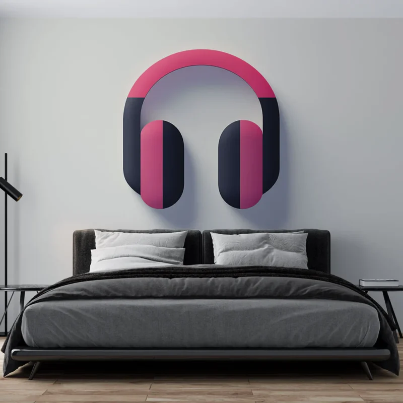 Papier peint casque audio tendance Design moderne avec éclat de couleur pink Acheter Direct
