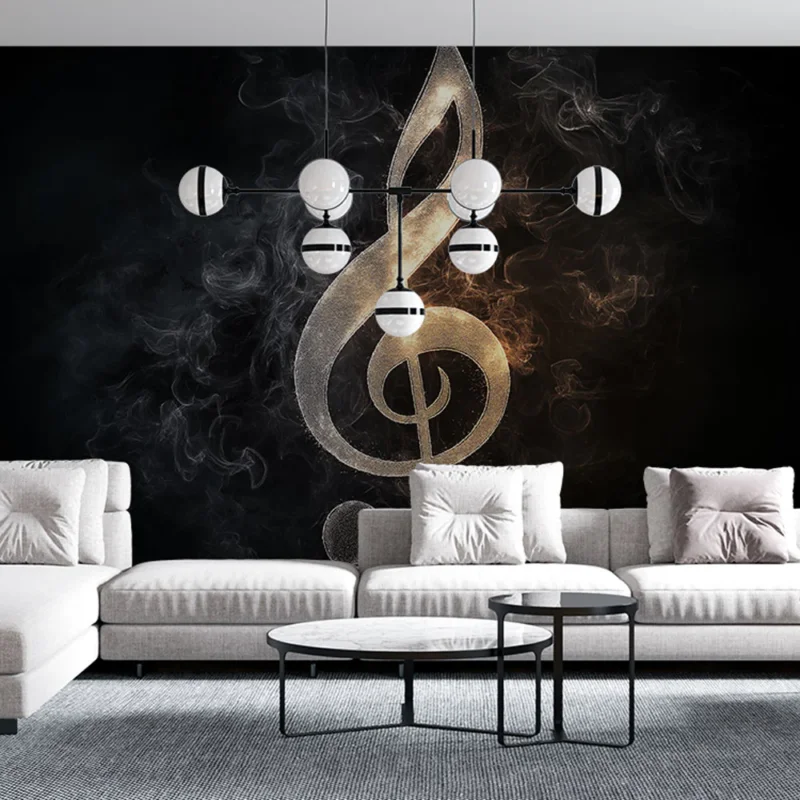 Haute Qualité Papier peint note de musique Symbole musical lumineux entouré de vapeurs élégantes