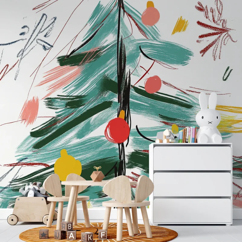 Offre Spéciale Papier peint sapin de Noël Illustration festive et colorée d‘un sapin de Noël abstrait