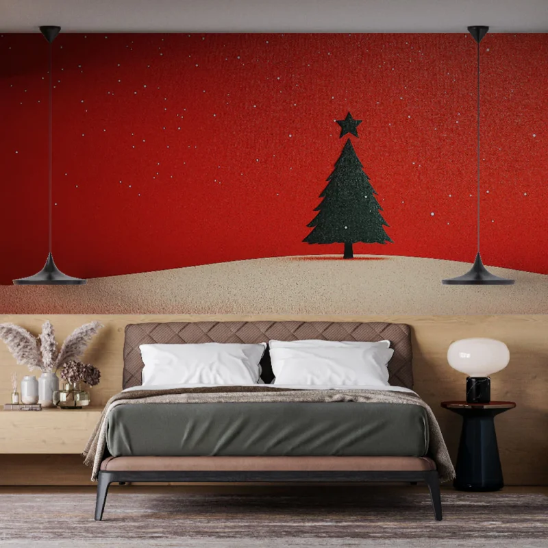 Livraison Express Papier peint Noël Arbre de Noël sur fond rouge festif