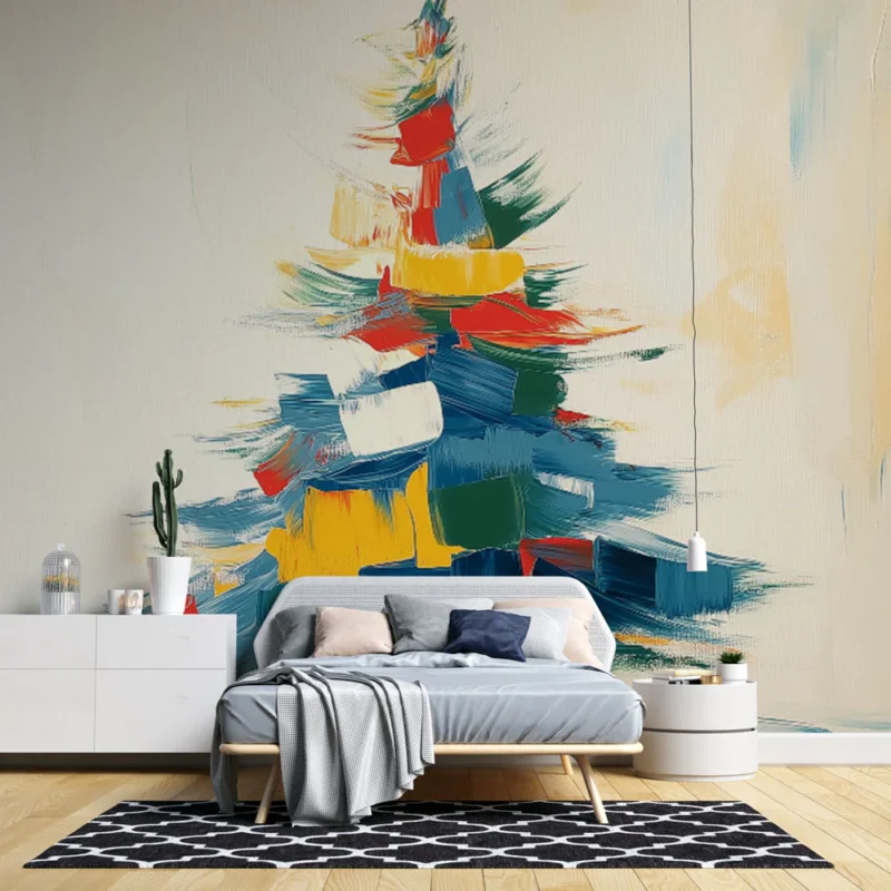 Marque Papier peint arbre de Noël Arbre de Noël coloré en peinture abstraite