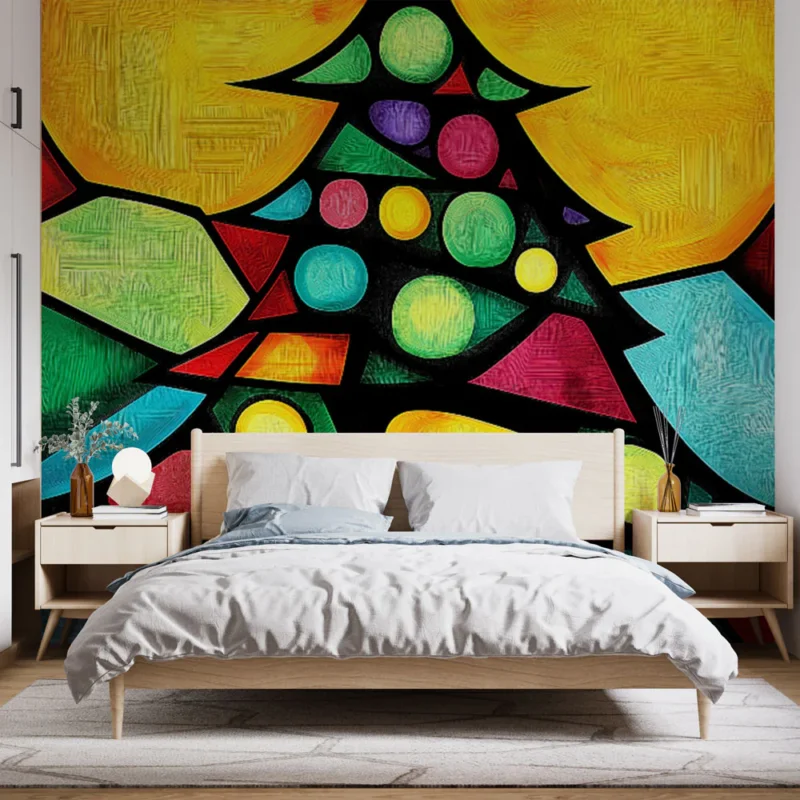 Paiement Sécurisé Papier peint sapin de Noël Design coloré et abstrait inspiré des vitraux