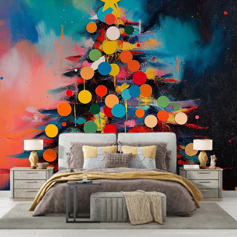 Acheter En Ligne Papier peint Sapin de Noël Éclat coloré avec des cercles vibrants