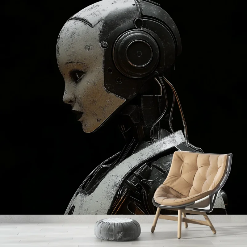 Nouvelle Collection Papier peint robot Profile d‘un robot humanoïde avec des écouteurs modernes