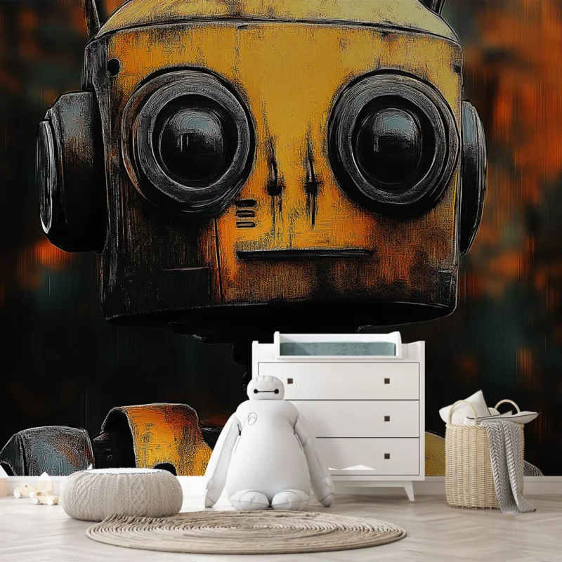 Acheter Direct Papier peint robot vintage Robot au design rétro avec une finition jaune usée