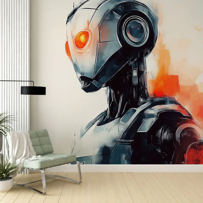 Achat Immédiat Papier peint robot Robot humanoïde avec yeux lumineux et design stylisé