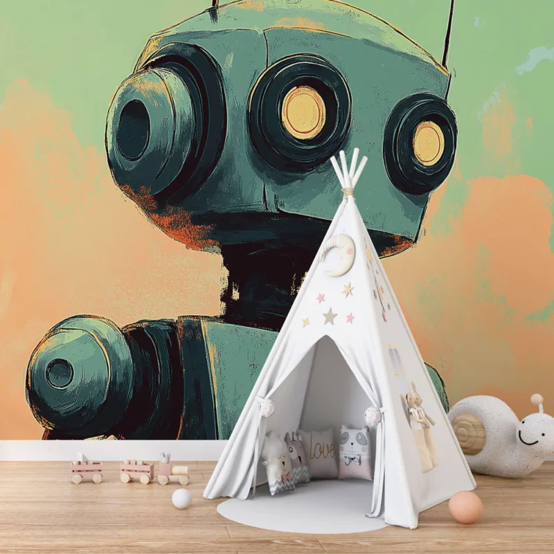 Haute Qualité Papier peint robot vintage Un charmant robot au design rétro