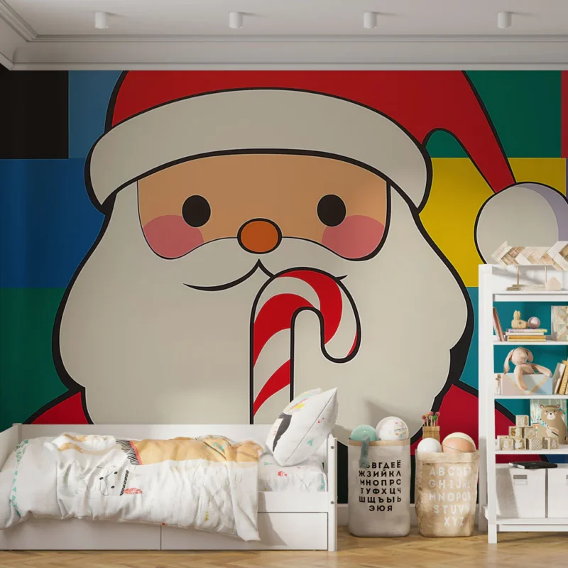 Acheter Direct Papier peint Père Noël Illustration colorée du Père Noël avec motifs géométriques