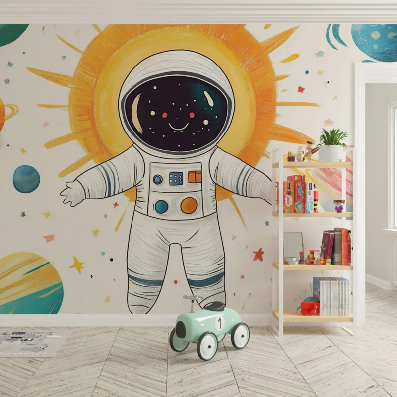 Papier peint astronaute Un décor coloré et ludique dans l‘espace Prix Bas