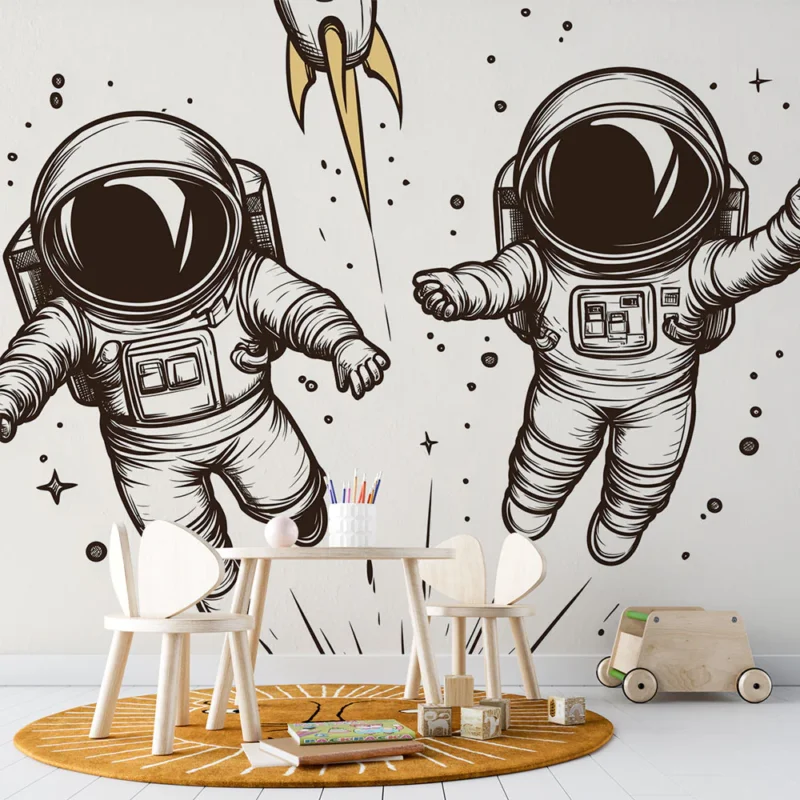 Papier peint astronaute Deux astronautes en pleine aventure spatiale Marque