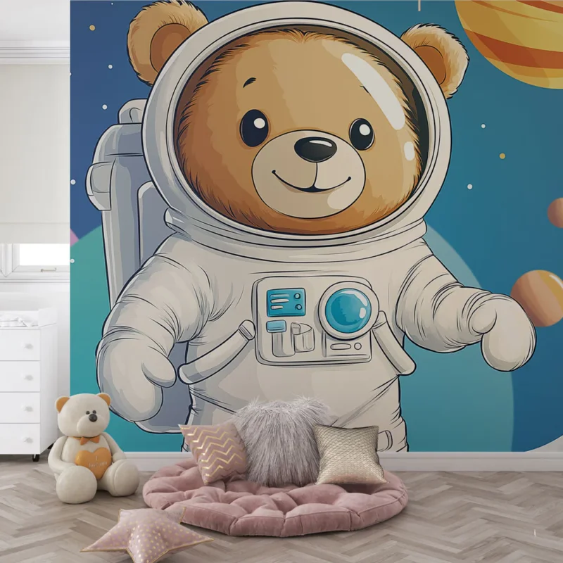 Meilleure Vente Papier peint ours astronaute Un ourson adoré en tenue spatiale dans l‘espace