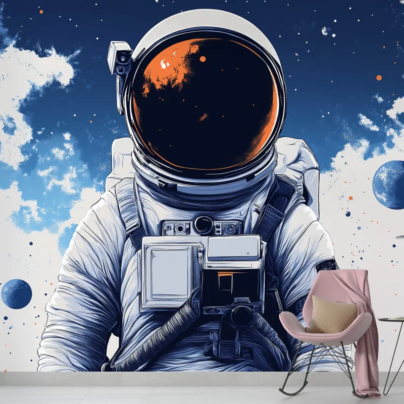 Papier peint astronaute Astronaute stylisé dans un cosmos vibrant Nouvelle Collection
