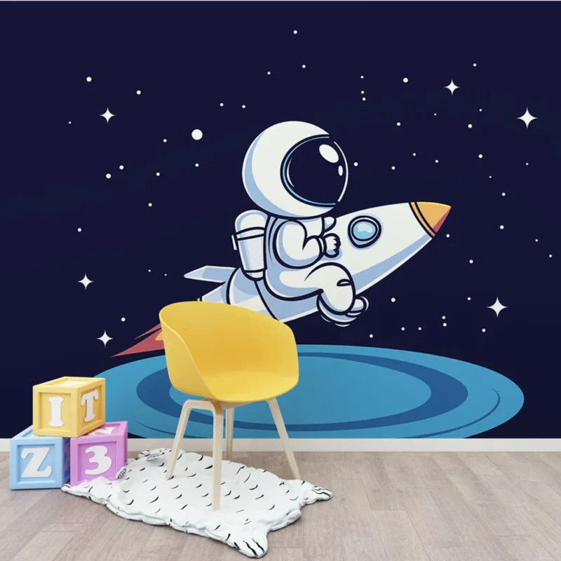 Papier peint astronaute Astronaute ludique voyageant sur une fusée colorée Expédié Aujourd'hui