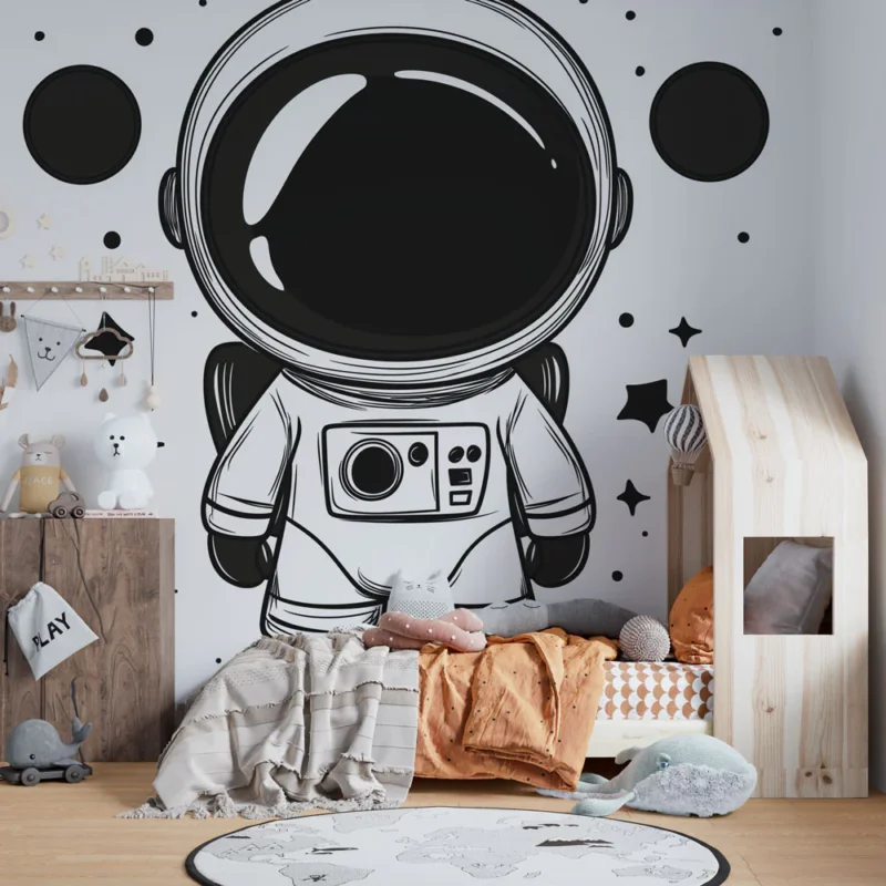 Papier peint astronaute Astronaute mignon entouré d‘étoiles et de planètes Promotion