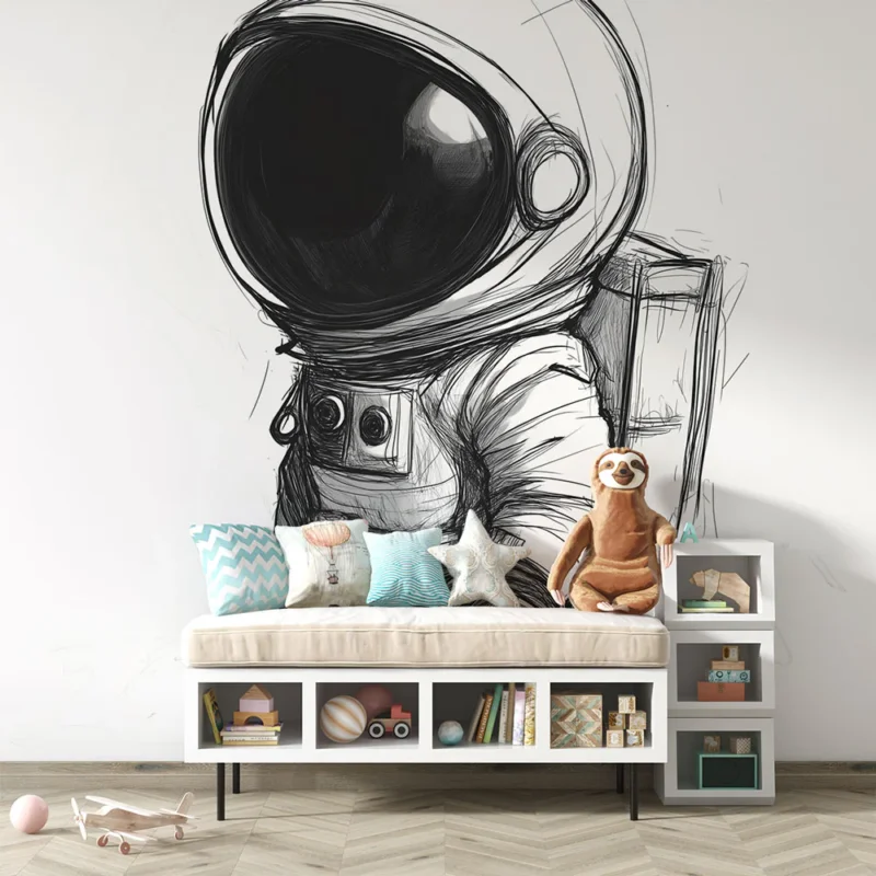 Certifié Papier peint astronaute Illustrations monochromes d‘un astronaute spacieux