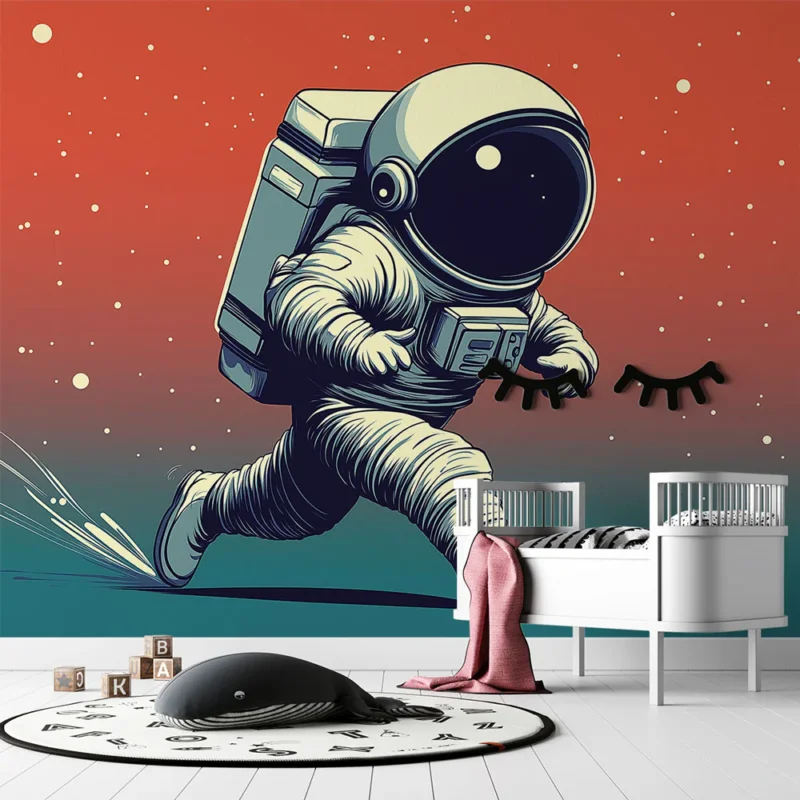 Papier peint astronaute Un astronauta en pleine course dans un espace coloré Promotion