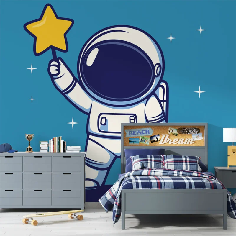Papier peint astronaute Un astronaute tenant une étoile brillante dans l‘espace Expédition Rapide
