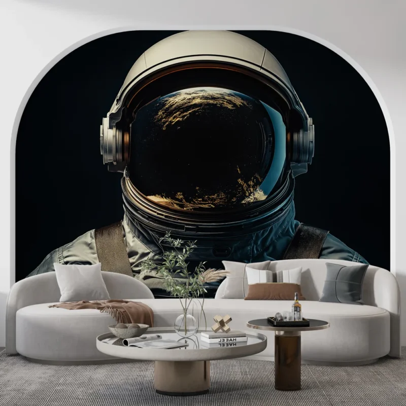 Papier peint astronaute Visage d‘astronaute avec vue de la Terre Dernier Modèle