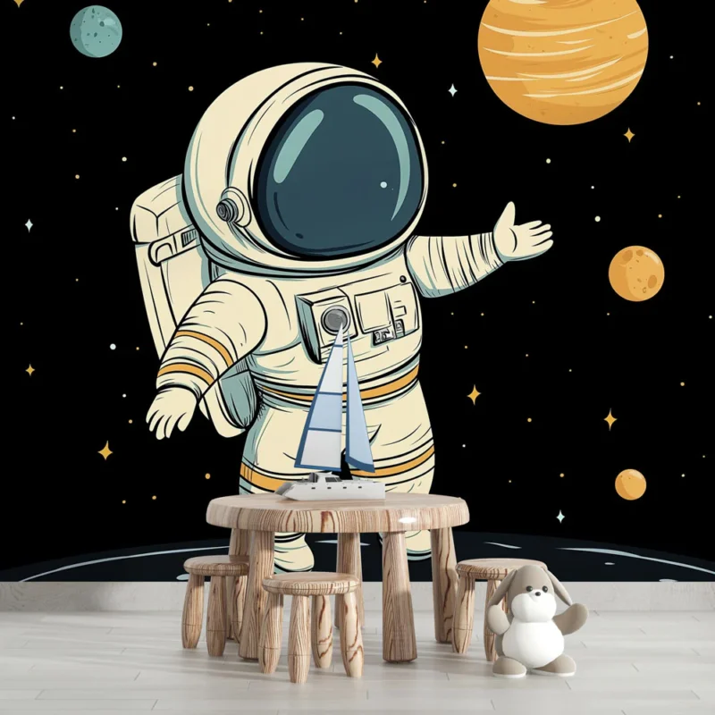 Papier peint astronaute Astronaute dans l‘espace entouré de planètes colorées Affaire À Saisir