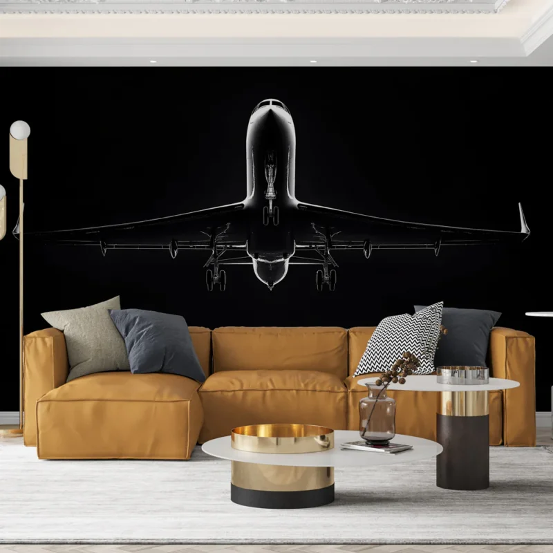 Meilleure Vente Papier peint avion Silhouette d‘un avion en contre-jour sur fond noir