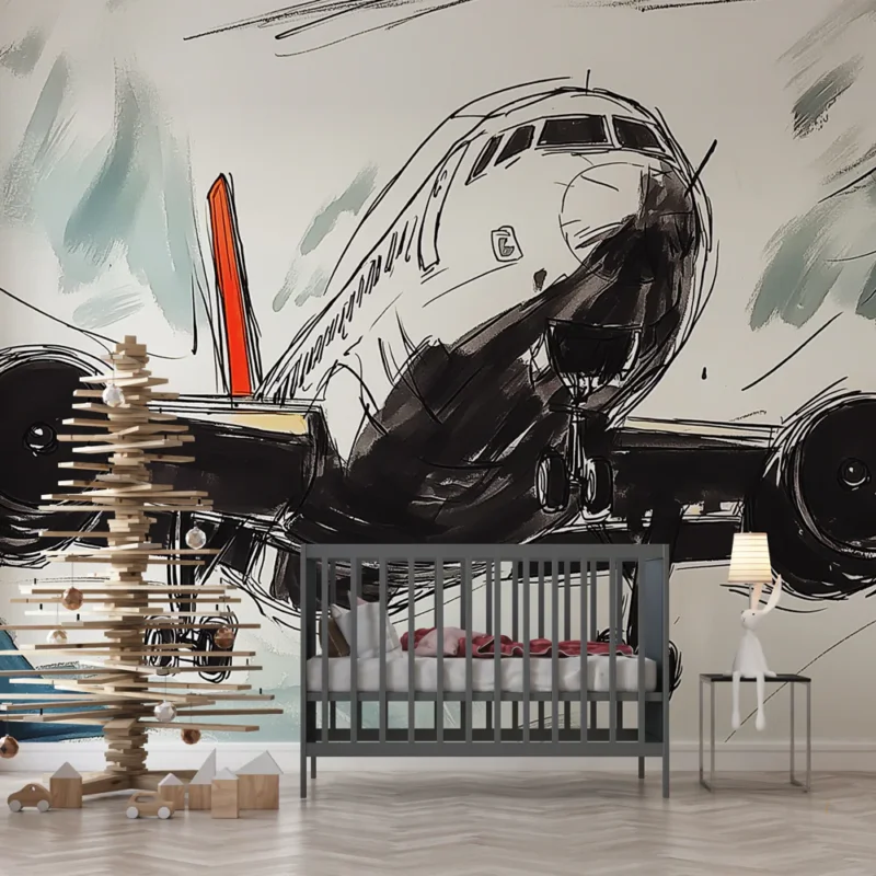 Papier peint avion Illustration dynamique d‘un avion en vol Paiement Sécurisé