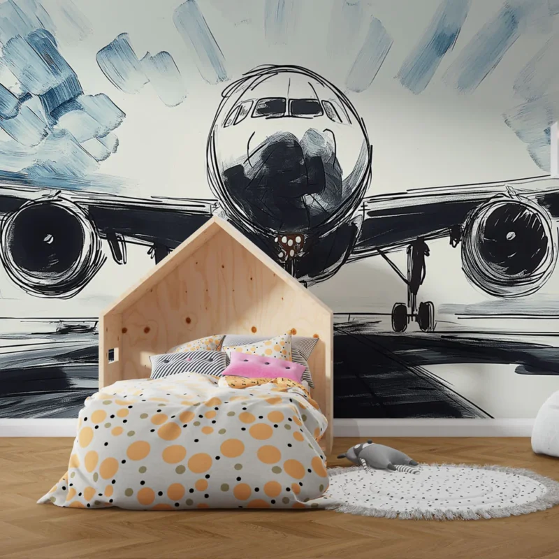 Papier peint avion Illustration artistique d‘un avion au décollage Réduction