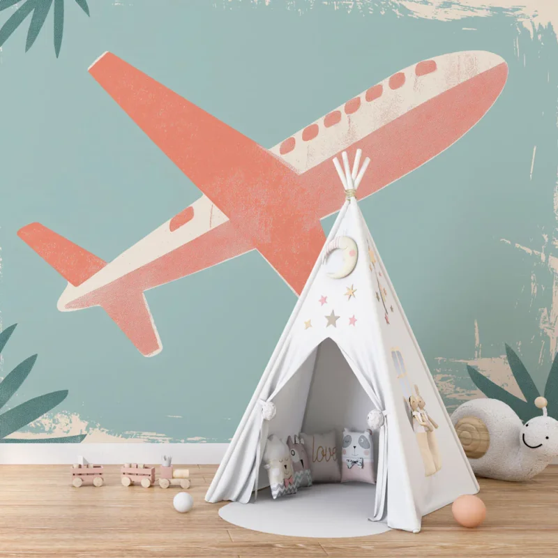 Affaire À Saisir Papier peint avion Motif d‘avion aux teintes pastel sur fond tropical