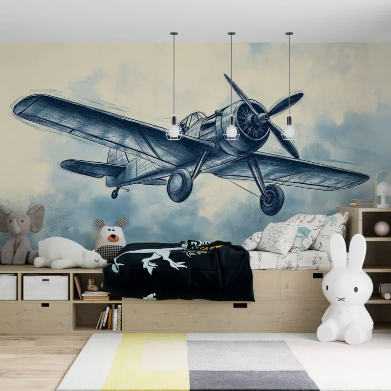 Papier peint avion vintage Illustration d‘un avion classique en vol Paiement Sécurisé