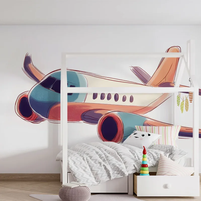 Papier peint avion Illustration ludique d‘un avion stylisé aux couleurs vives Soldes
