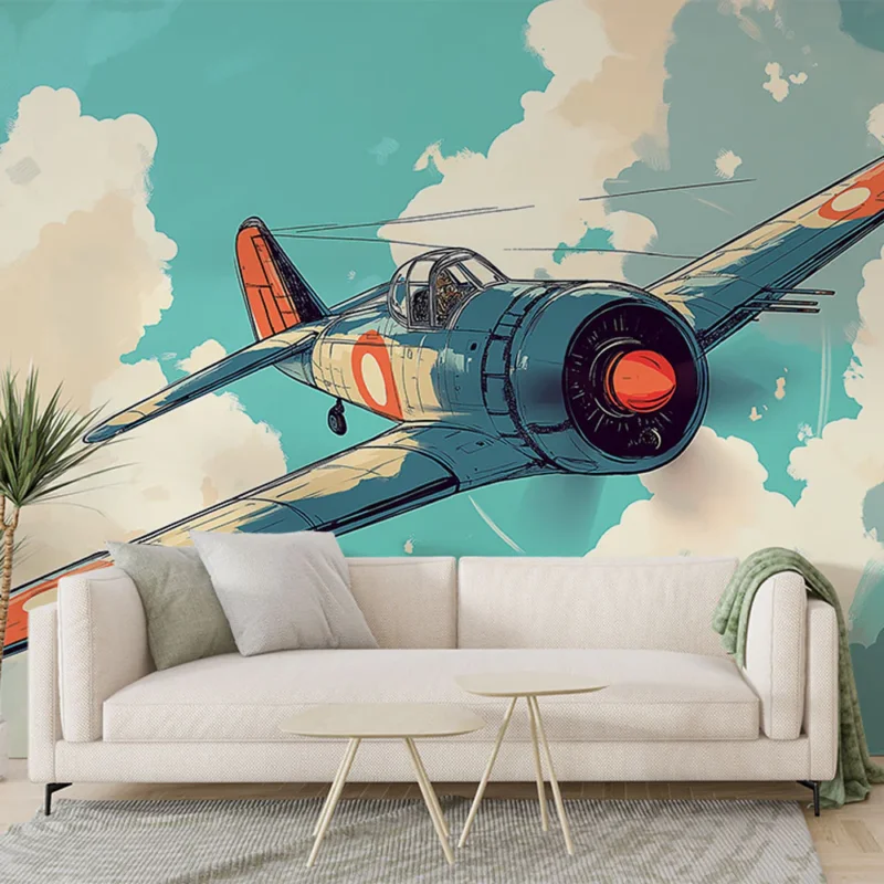 Papier peint avion Illustration d‘un avion de chasse dans le ciel Affaire À Saisir