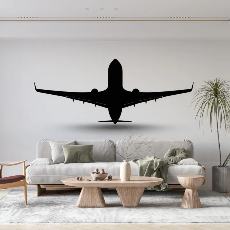 Expédition Rapide Papier peint avion Silhouette d‘un avion en vol sur fond blanc