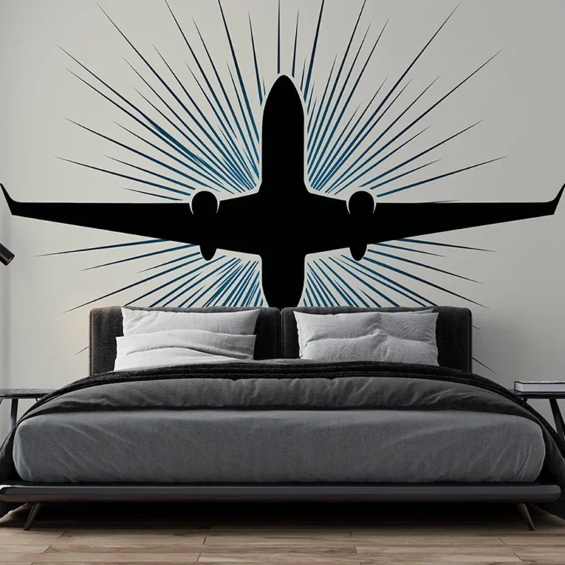 Achetez Aujourd'hui Papier peint avion Silhouette d‘avion moderne avec rayons dynamiques