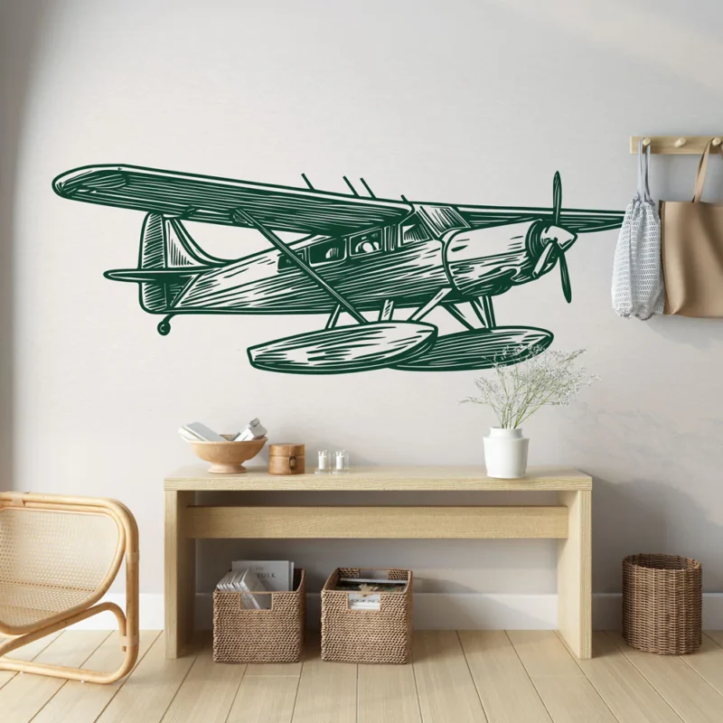Papier peint avion classique Illustration vintage d‘un hydravion en vol Paiement Sécurisé