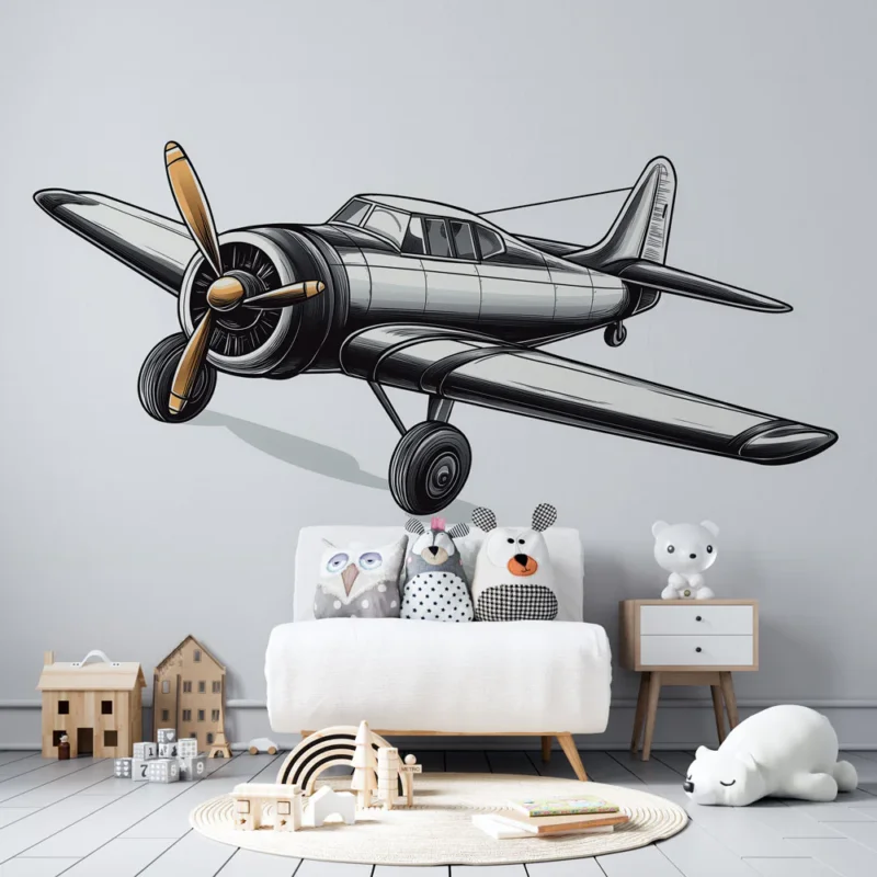 Papier peint avion vintage Illustration d‘un avion classique avec hélices dorées Prix Choc
