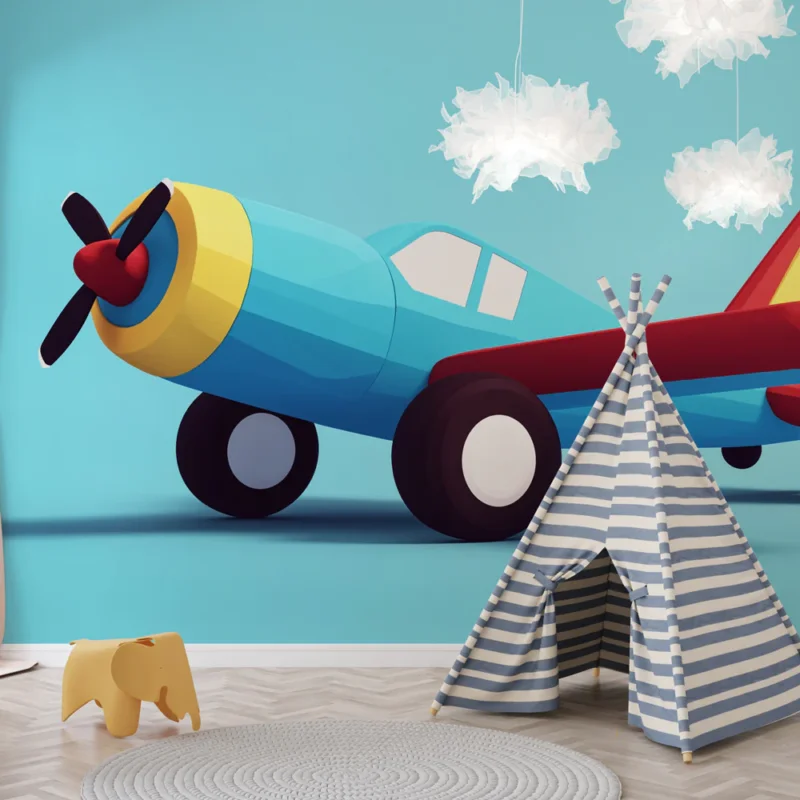 Papier peint avion coloré Modèle d‘avion graphique et ludique pour enfants Populaire