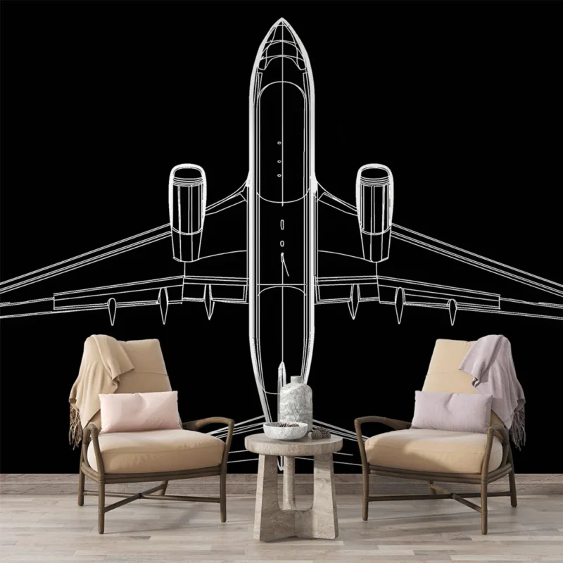 Papier peint avion Design minimaliste d‘un avion vu du dessus Expédition Rapide
