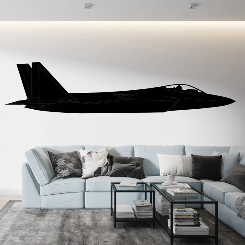 Nouveauté Papier peint avion de chasse Silhouette élégante d‘un avion de chasse moderne