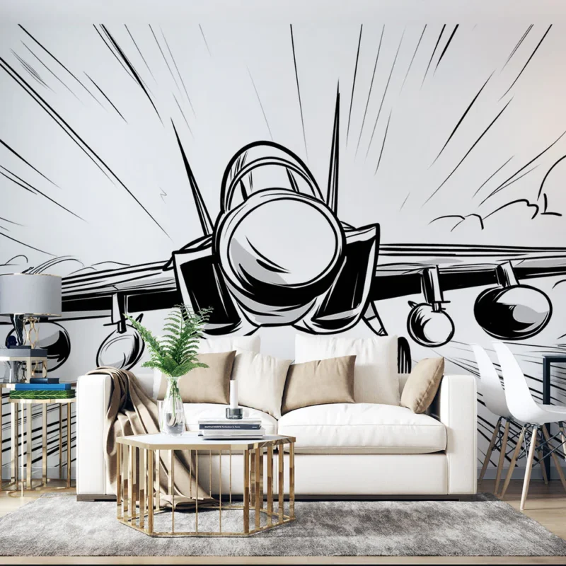 Papier peint avion de chasse Illustration dynamique d‘un avion de combat en vol Quantité Limitée